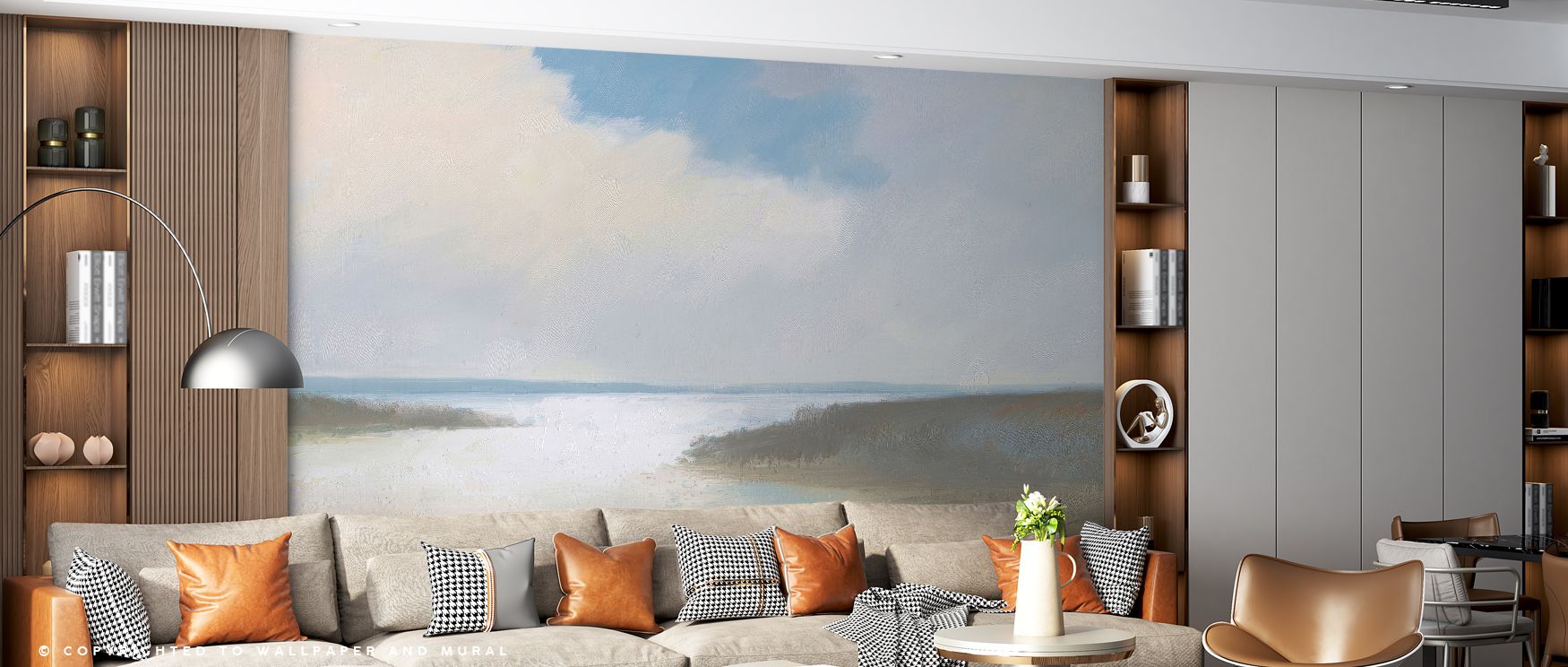 Waves of calm radiate from Soft Shore Wallpaper, where tones merge with elegance. The imagery conveys serenity, turning walls into coastal sanctuaries. Interiors glow with tranquility, making bedrooms or studies refined retreats. The design offers timeles