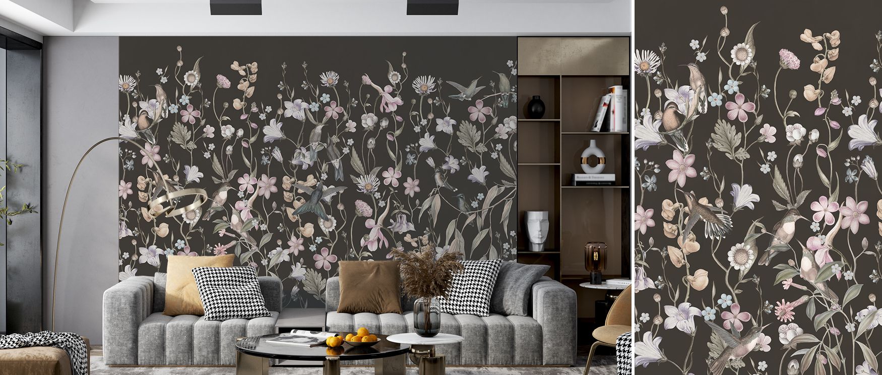 Bold rhythm emerges in Sound of Spring Black Wallpaper, where blossoms scatter across surfaces with vibrancy. The palette conveys seasonal joy, enriching interiors. Bedrooms or kitchens glow with natural charm, filled with colorful presence.