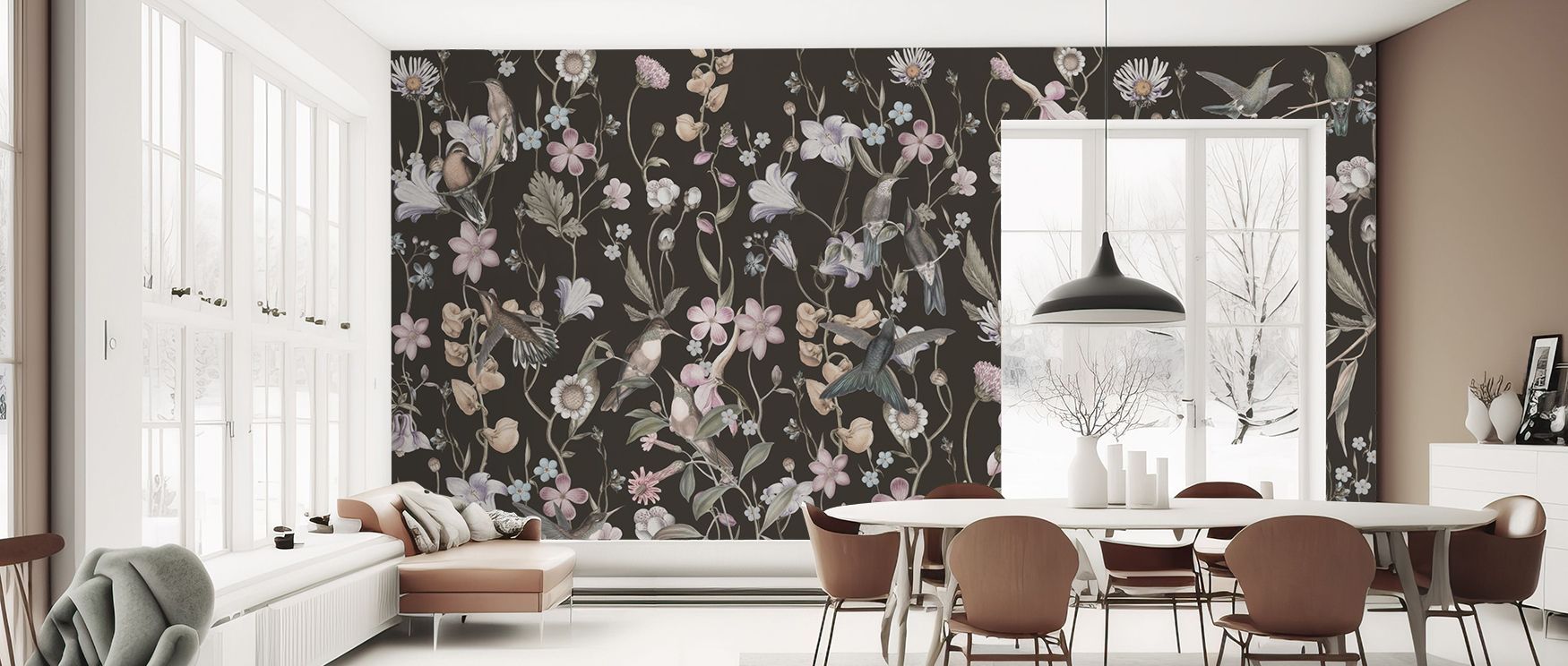 Elegant contrast enriches Sound of Spring Black Wallpaper, where bright tones play across dark foundations. Each bloom radiates natural energy, uplifting interiors. Walls glow with charm, making bedrooms or studies fresh sanctuaries of floral artistry.