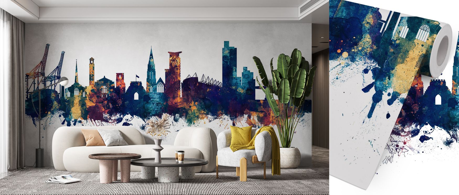 Coastal elegance radiates in Southampton England Skyline Blue & Bronze Wallpaper, where tones merge gracefully. Each building reflects heritage presence, enriching interiors. Bedrooms or offices glow with sophistication, filled with calm balance.
