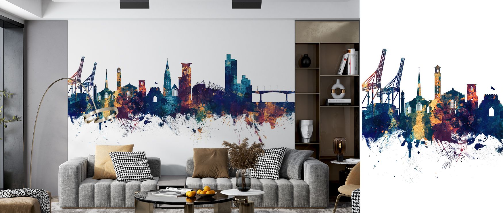 Bronze light enriches Southampton England Skyline Blue & Bronze Wallpaper, highlighting architecture with elegance. Blue tones create depth, enhancing interiors. Walls glow with cultural presence, making bedrooms or studies refined environments.