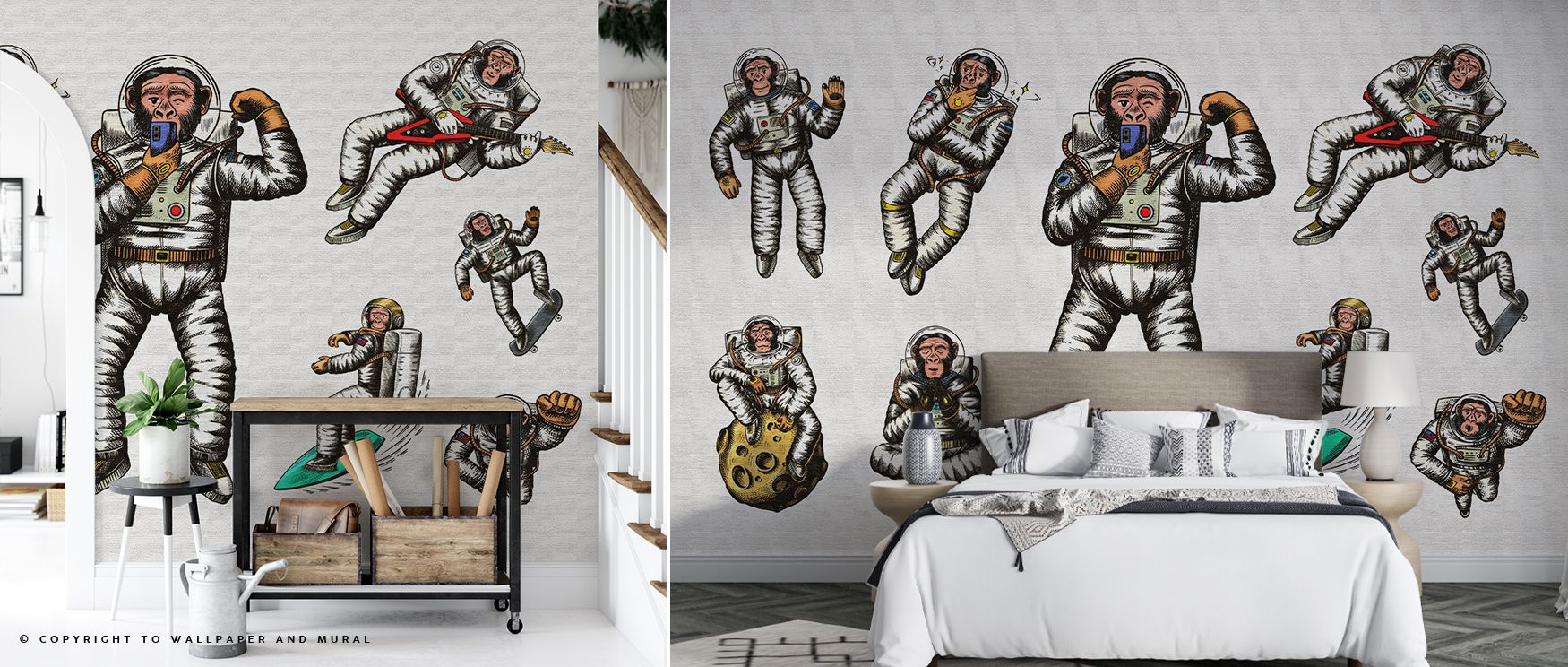 Youthful charm thrives in Space Monkey Wallpaper, where illustrations glow with humor. Each detail conveys joy, uplifting interiors. Bedrooms or children’s spaces glow with imagination, filled with playful spirit and creativity.