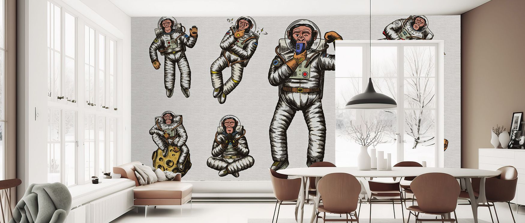 Playful artistry thrives in Space Monkey Wallpaper, where monkeys and stars enrich walls. The imagery conveys humor, uplifting interiors. Walls glow with youthful energy, turning playrooms into joyful escapes.
