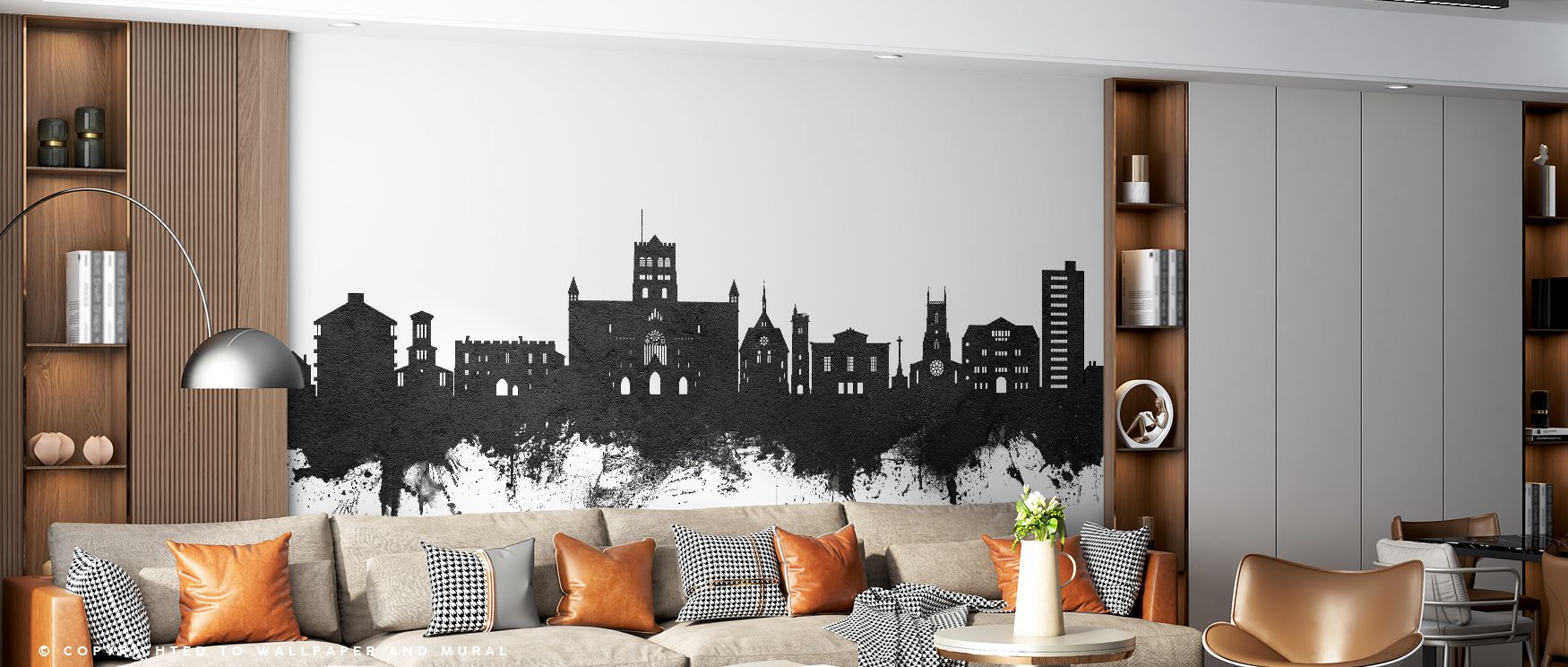 Urban rhythm thrives in St Albans England Skyline Black & White Wallpaper, where structures convey cultural charm. Each detail enriches interiors, shaping walls with balance. Offices or bedrooms glow with sophistication, filled with heritage-inspired eleg