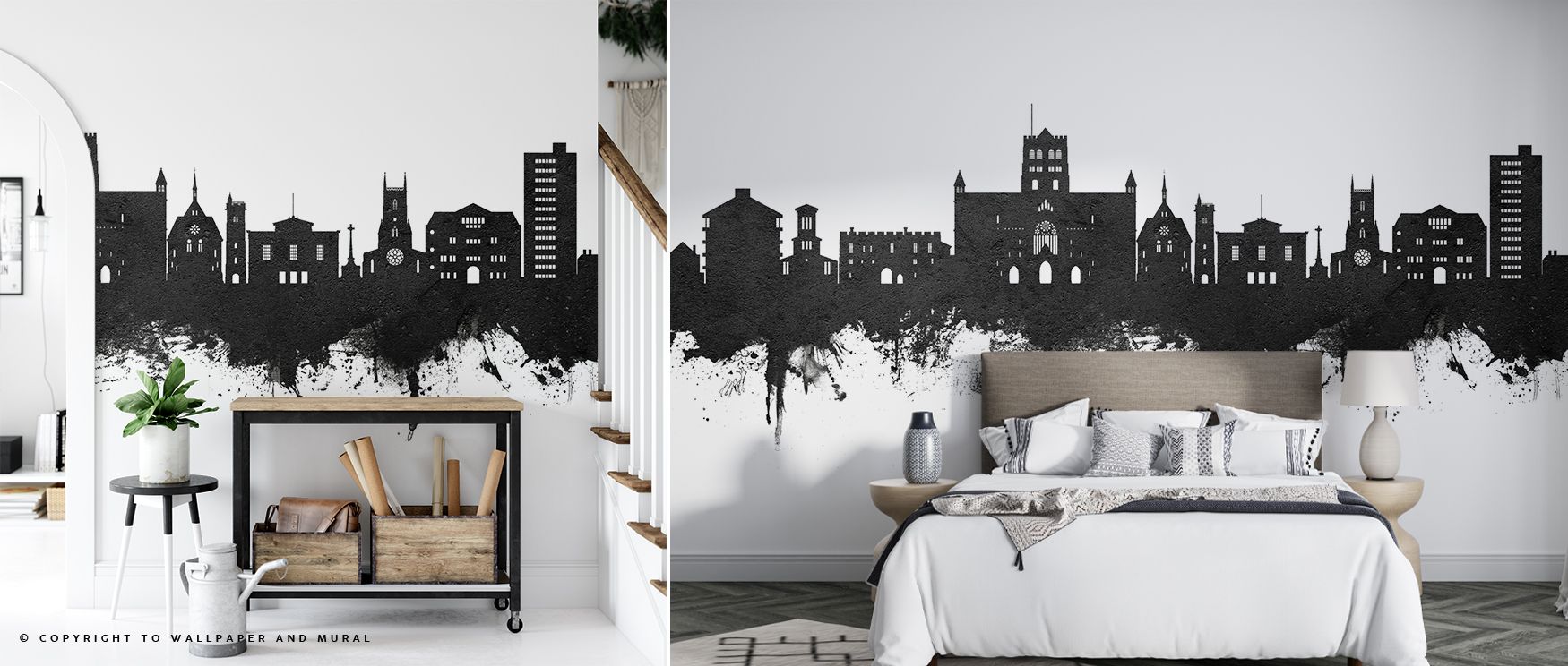 Monochrome balance defines St Albans England Skyline Black & White Wallpaper, where tones highlight detail. The skyline conveys timeless charm, enriching interiors. Walls glow with urban artistry, making bedrooms or living rooms stylish retreats.
