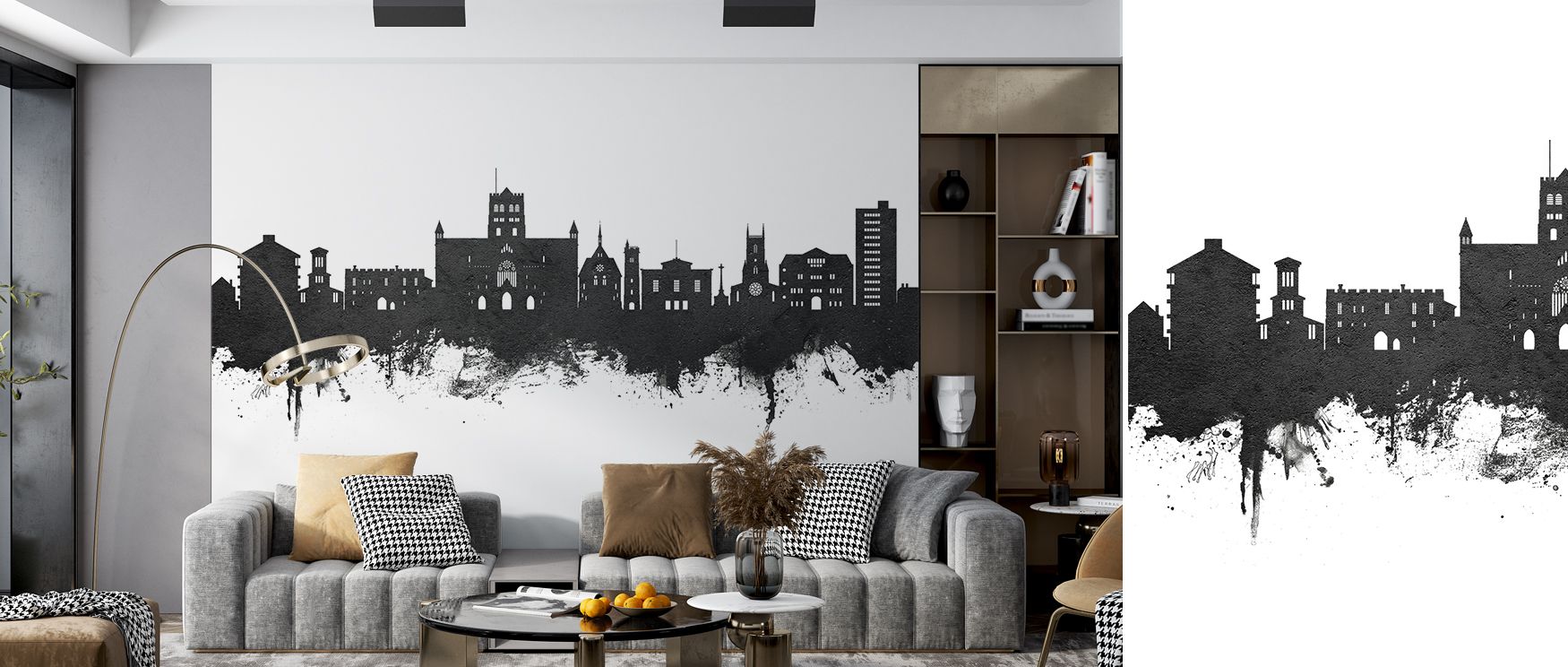 Refined contrasts enrich St Albans England Skyline Black & White Wallpaper, where structures stand boldly. Each line conveys urban rhythm, enriching interiors. Walls glow with timeless charm, ideal for living rooms or bedrooms seeking sophistication.
