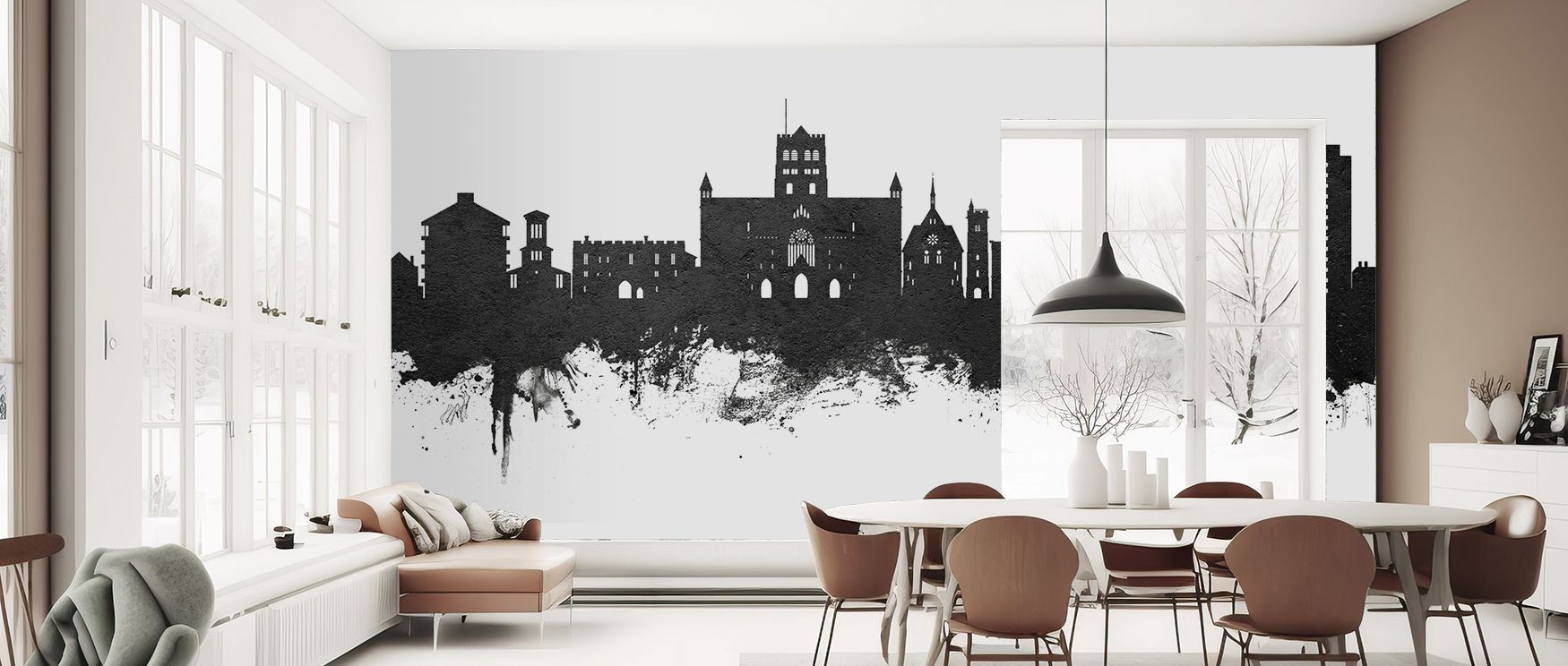 Crisp architecture thrives in St Albans England Skyline Black & White Wallpaper, where heritage shines. Each detail conveys strength, turning interiors into refined backdrops. Offices or studies glow with calm charm, filled with urban refinement.