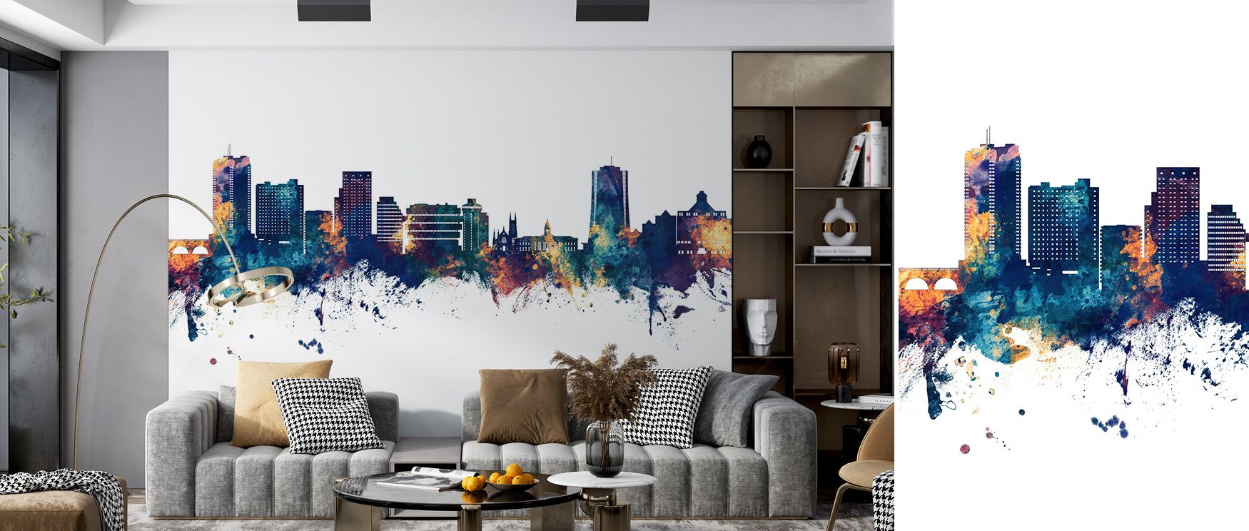 Urban refinement thrives in Stamford Connecticut Skyline Blue & Bronze Wallpaper, where tones convey calm heritage. Each form enriches walls with stately rhythm. Interiors glow with timeless elegance, perfect for studies or living spaces.