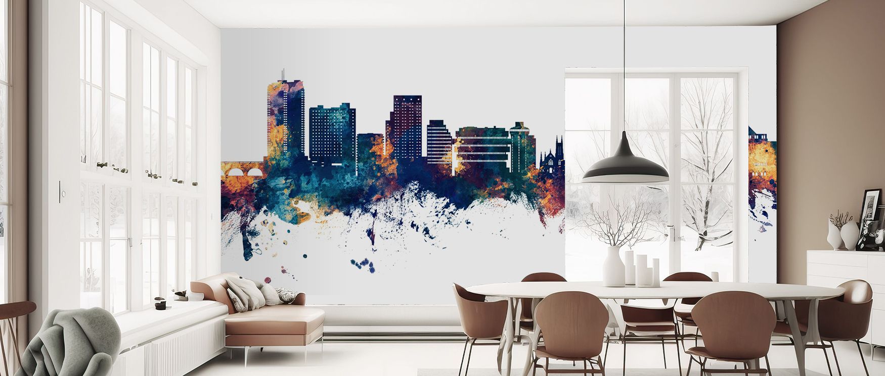 Bronze tones enrich Stamford Connecticut Skyline Blue & Bronze Wallpaper, where structures radiate charm. Each silhouette conveys rhythm, shaping interiors with calm elegance. Living rooms or bedrooms glow with sophistication and warmth.