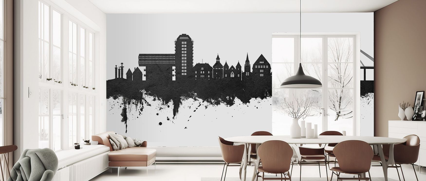 Urban grace thrives in Stavanger Norway Skyline Black & White Wallpaper, where structures glow in refined contrasts. The imagery conveys rhythm, uplifting interiors. Walls glow with calm clarity, perfect for bedrooms or living rooms seeking sophistication