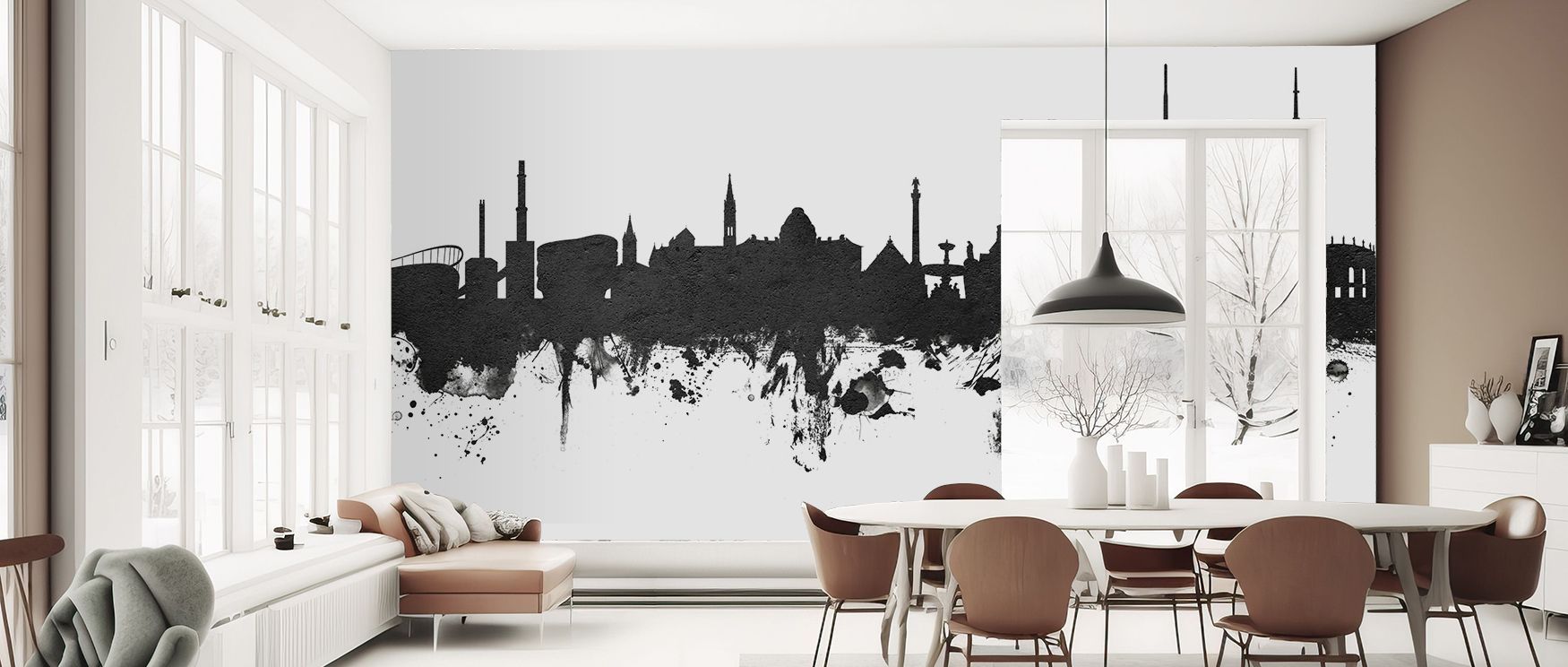 Crisp detail thrives in Stuttgart Germany Skyline Black & White Wallpaper, where forms stand tall. Each silhouette conveys timeless rhythm, enriching interiors. Walls glow with calm sophistication, ideal for living rooms.