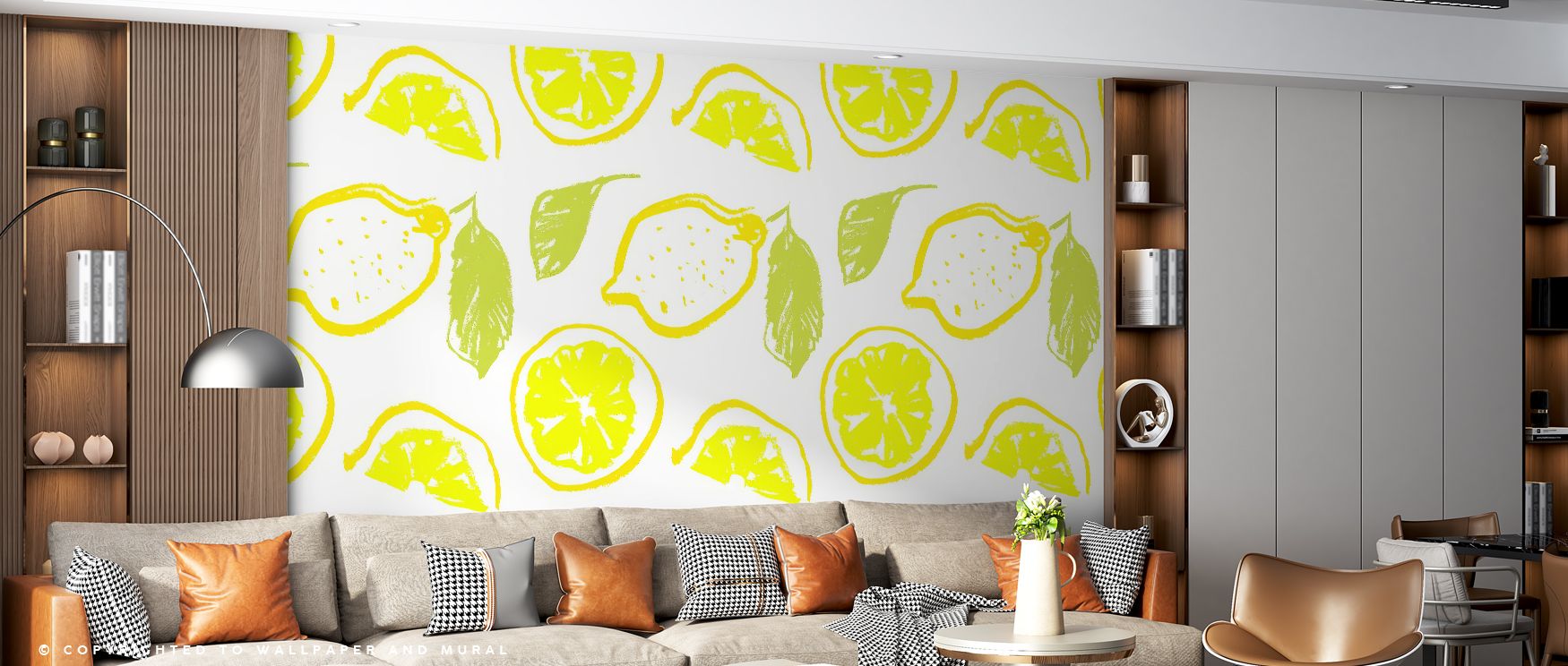 Seasonal artistry thrives in Summer Lemon Love on Repeat Premium Wallpaper, where lemons scatter with playfulness. Each tone conveys brightness, uplifting interiors. Walls glow with charm, perfect for dining areas.