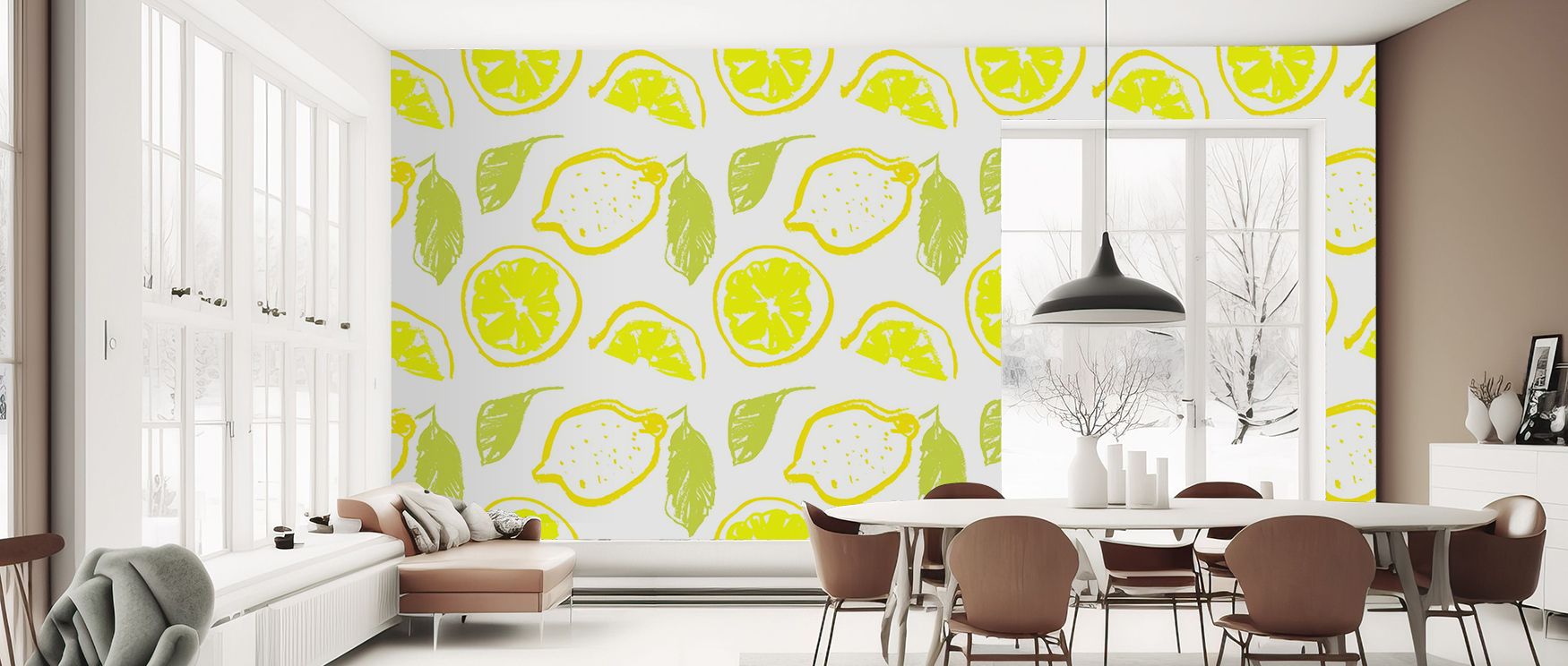 Joyful artistry thrives in Summer Lemon Love on Repeat Premium Wallpaper, where citrus brilliance adds charm. Each motif conveys freshness, shaping interiors. Walls glow with brightness, perfect for living rooms.