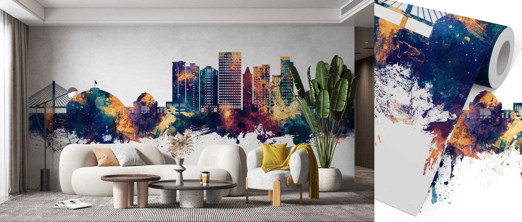 Urban elegance shines in Tacoma Washington Skyline Blue & Bronze Wallpaper, where tones merge gracefully. Each detail conveys refinement, shaping interiors. Walls glow with sophistication, perfect for studies or offices.