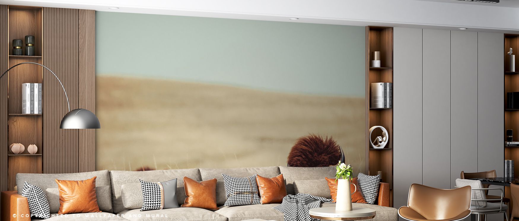 Natural artistry defines Tall Grass Bison Wallpaper, where every silhouette glows with untamed charm. Earthy tones mix with soft textures, bringing to life a landscape of balance and harmony. The bison imagery evokes quiet power, making interiors refined 