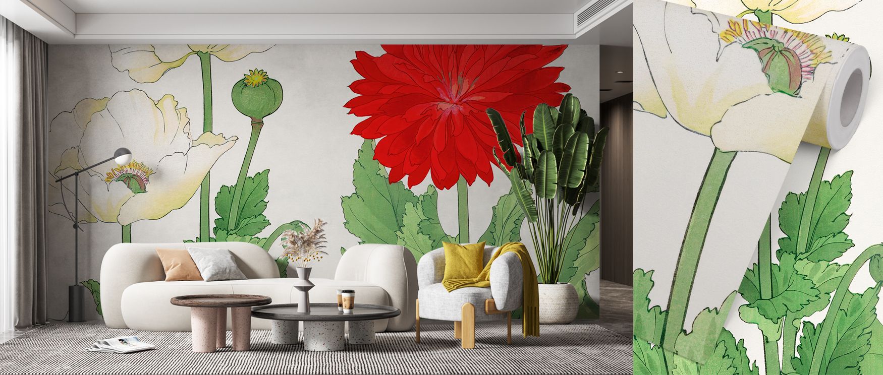 Timeless artistry thrives in Tanigami White Poppies Wallpaper, where white petals shine in delicate rhythm. Each form conveys grace, shaping interiors with natural beauty. Bathrooms glow with calm elegance, filled with refinement.