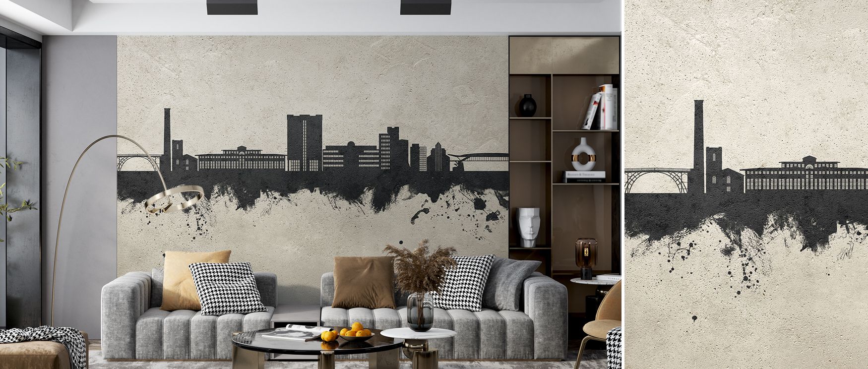 Gritty elegance thrives in Telford England Skyline Concrete Wallpaper, where architectural rhythm defines harmony. Each structure conveys refinement, enriching interiors. Offices glow with industrial artistry and cultural strength.