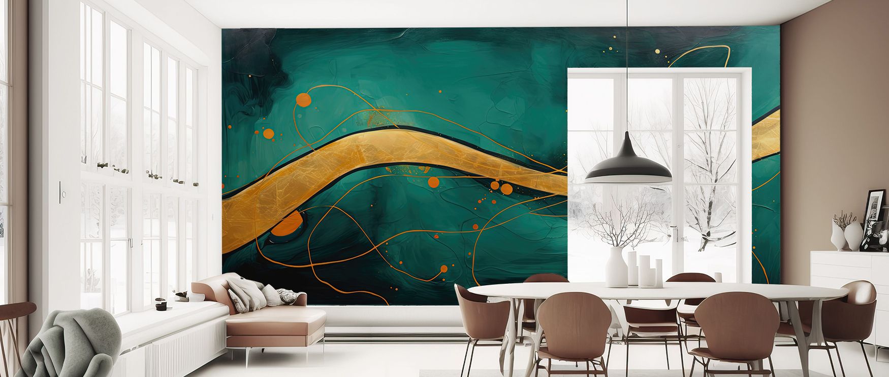 Vibrant tones enrich The Golden Highway Wallpaper, where adventurous paths shine brightly. Each line conveys balance, enriching interiors. Walls glow with exploration, ideal for bedrooms seeking energy.