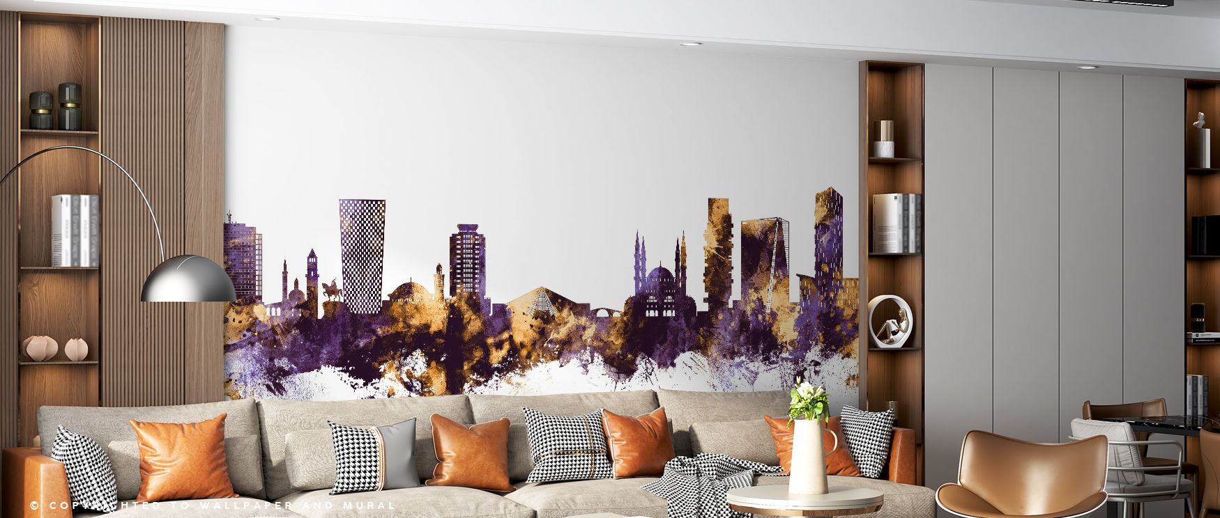 The Tirana Skyline Purple & Gold Wallpaper interprets city imagery as a bold artistic expression. Each form carries rhythm, while its contrasting colors evoke energy. The arrangement communicates both modernity and cultural pride, turning interiors into u