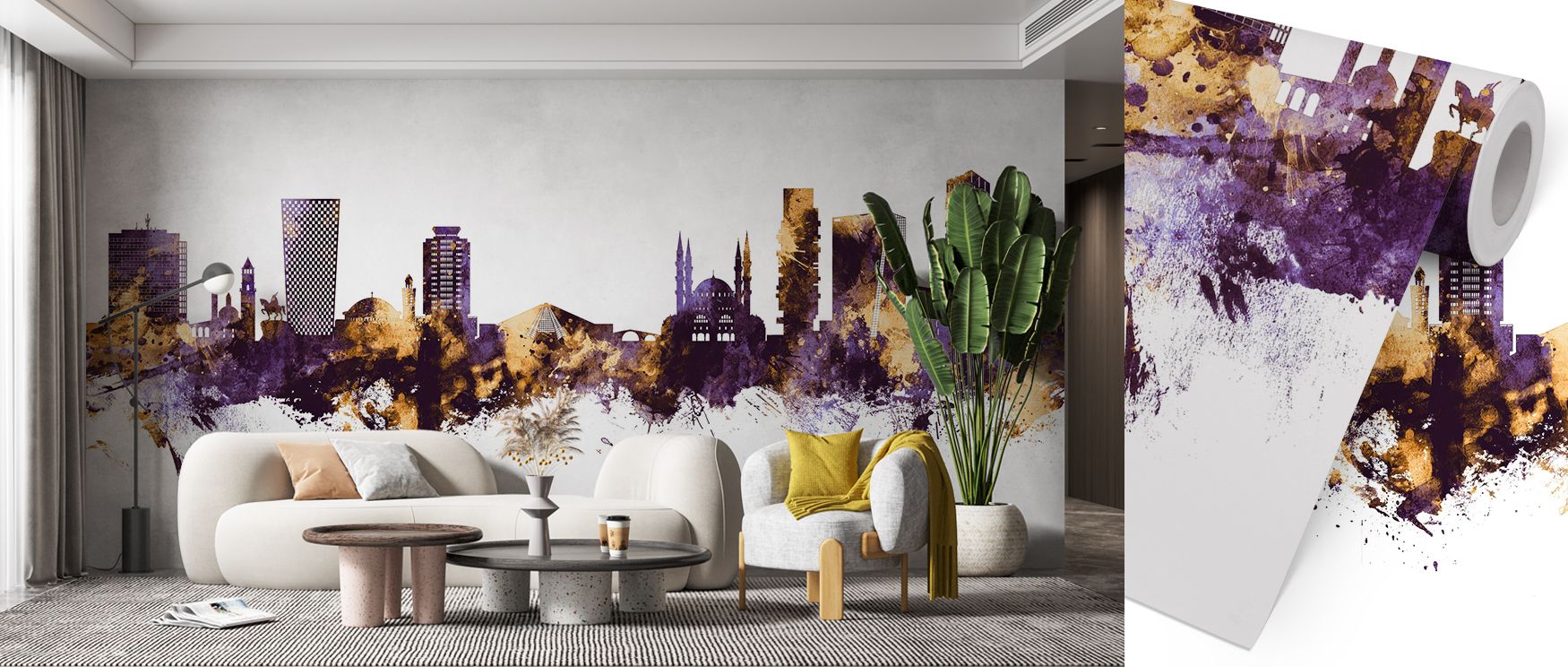 Radiating vibrancy, the Tirana Skyline Purple & Gold Wallpaper enriches interiors with bold color play. Its skyline imagery provides both identity and depth, making walls memorable. The artwork is expressive yet balanced, offering timeless beauty. Offices