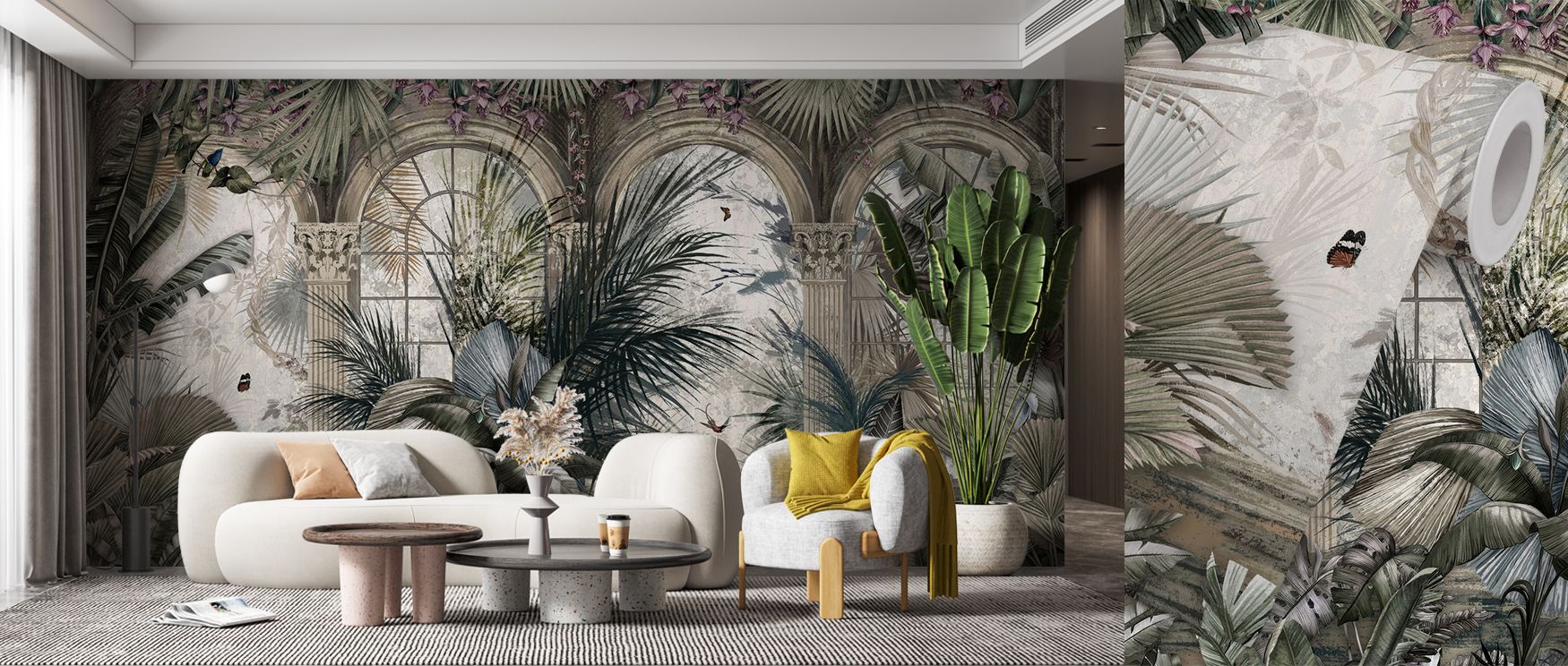 Exotic energy emerges from overlapping greenery, providing rhythm and texture. The Tropical Conservatory Wallpaper turns plain walls into refreshing gardens of imagery. Its lush tones ensure a calming mood, particularly in bedrooms where rest is important
