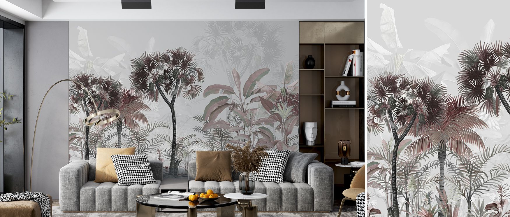 A soft forest-like impression flows across the surface, giving interiors harmony and balance. The Tropical Forest Strolls Light Blue Wallpaper becomes a backdrop of natural elegance, enriching spaces designed for rest and reflection. Its charm suits bedro