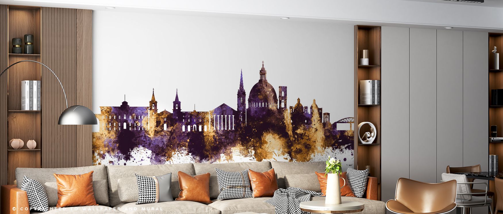 Strong silhouettes rise proudly, their details enhanced by glowing color. The Valletta Malta Skyline Purple & Gold Wallpaper expresses timeless beauty, creating walls that feel luxurious. Its design suits offices that celebrate refinement and cultural dep