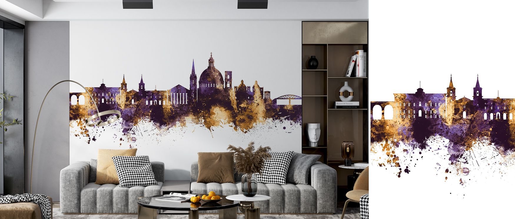 Light flows across the design, reflecting heritage and grandeur. The Valletta Malta Skyline Purple & Gold Wallpaper communicates urban pride, enriching living rooms with expressive atmosphere. Its tone remains elegant and refined. 