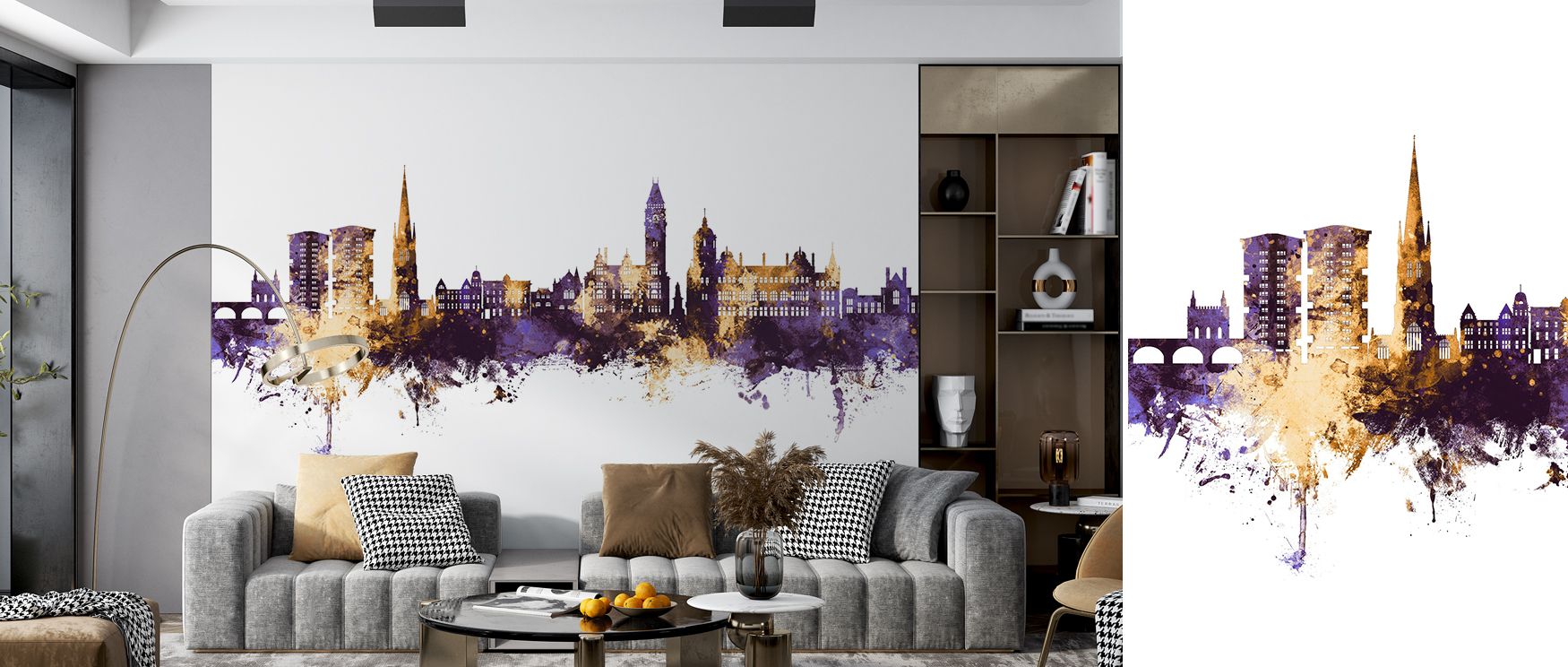 Layers of color suggest vibrancy while preserving harmony. The Wakefield England Skyline Purple & Gold Wallpaper projects sophistication, enriching living areas with timeless identity. Its artistry feels expressive yet versatile. 