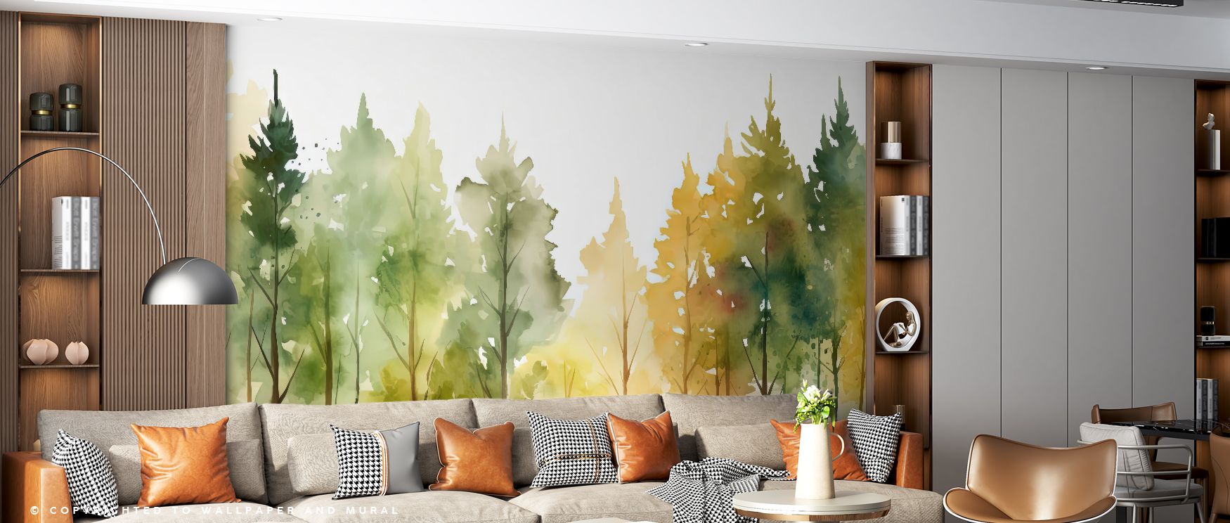 Featuring the Watercolor Woods Wallpaper, trees rise gracefully in painterly tones, softened by washes of muted color. The gradient between light and shadow suggests woodland tranquility, turning walls into calm vistas. Its atmospheric artistry promotes r