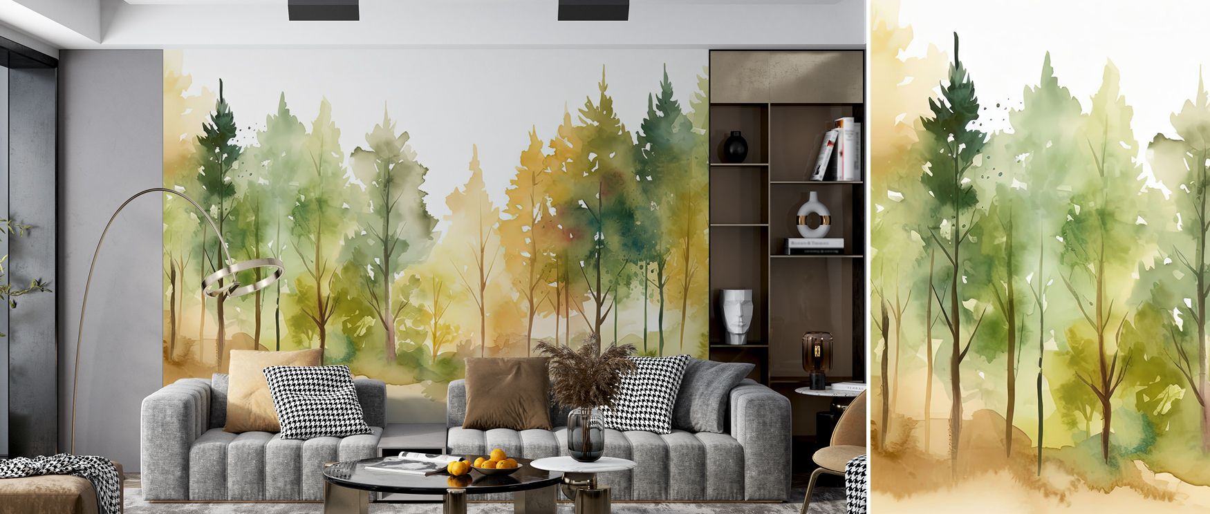Painted with soft textures, the Watercolor Woods Wallpaper creates dreamlike forests that dissolve into flowing gradients. Each branch blends delicately, producing a calm impression. The muted tones radiate peace, turning interiors into serene landscapes.