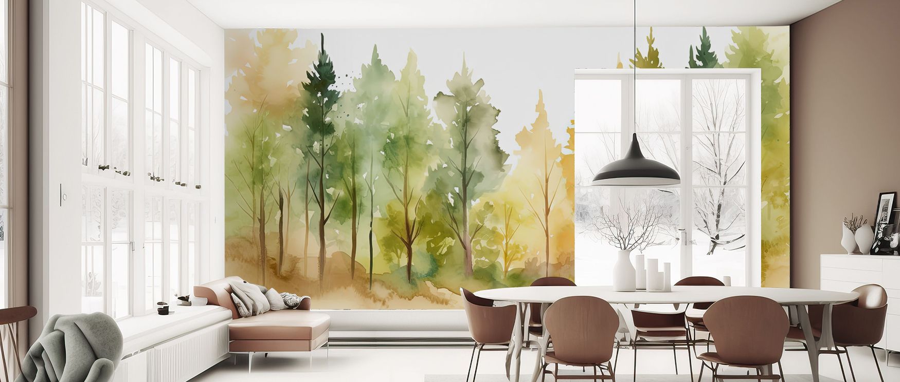 Featuring muted branches and flowing gradients, the Watercolor Woods Wallpaper captures the quiet stillness of untouched forests. Colors overlap softly, creating atmospheric depth that inspires reflection. Walls transform into woodland views where nature 