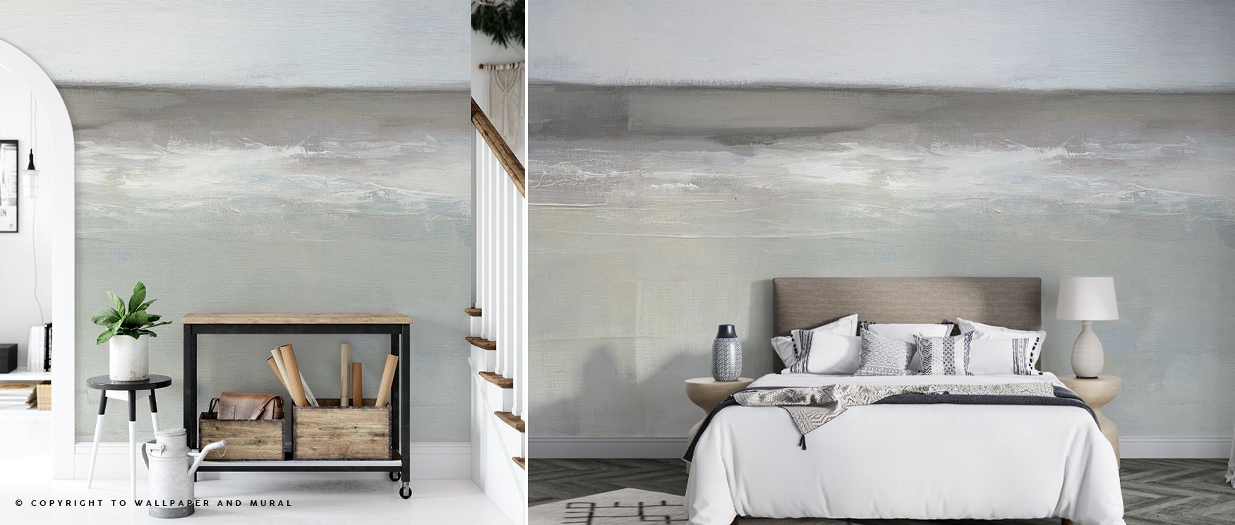 A stunning depiction of the Wave Crest Wallpaper reveals marine artistry expressed through soft arcs of paint. Colors shift in flowing gradients, from deep blues to foamy whites. The design feels expansive yet calming, suggesting ocean horizons. This imag