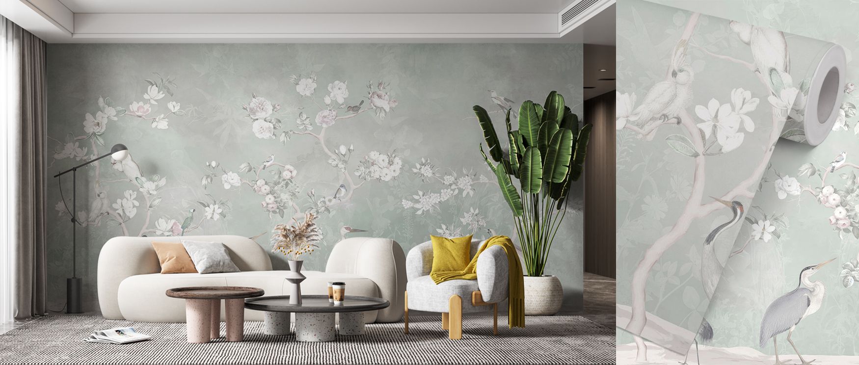 Within the White Garden Green Wallpaper, blossoms emerge in luminous tones. White petals unfold delicately, framed by deep green leaves. The palette produces calm vibrancy, while movement flows across the design. This botanical imagery enriches interiors,