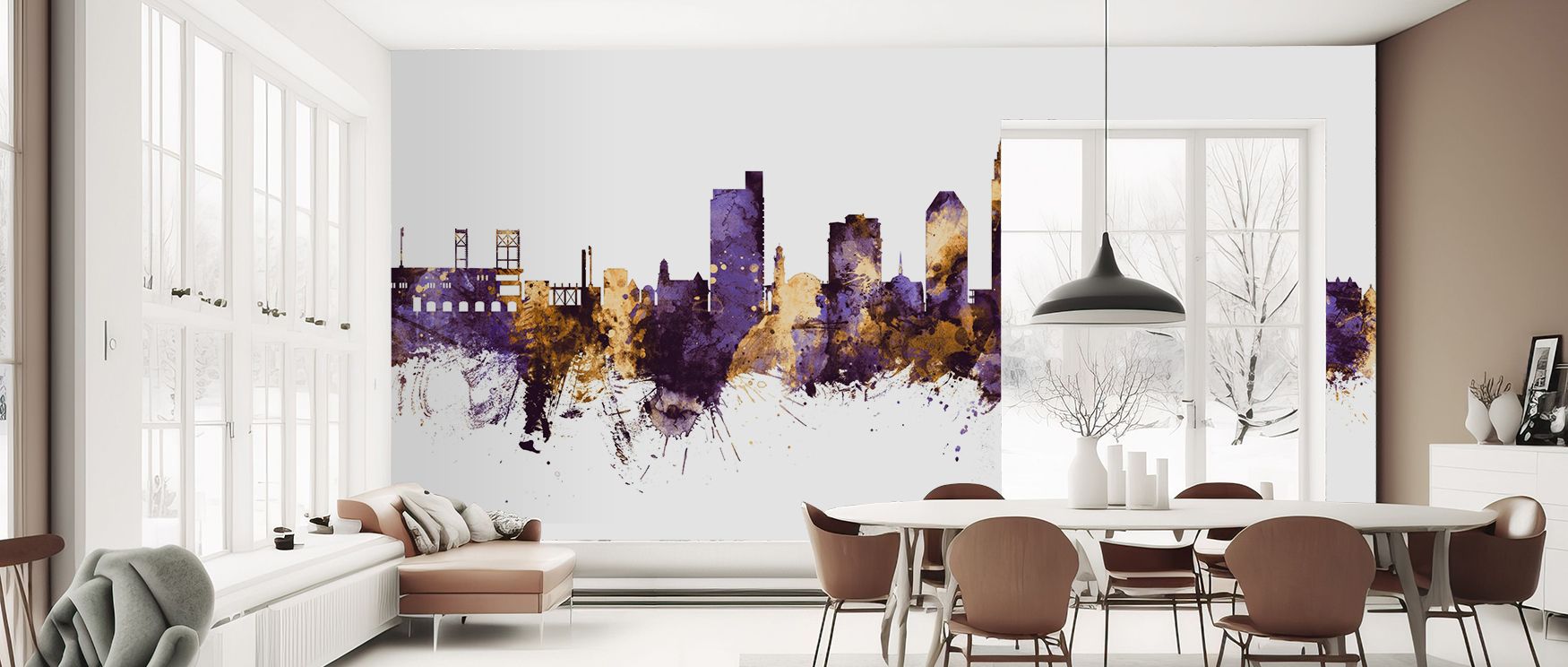 Across the Winston-Salem NC Skyline Purple & Gold Wallpaper, structures glow in radiant tones. Purple merges with shimmering gold, creating cultural grandeur. Each silhouette enriches interiors with elegance, uplifting bedrooms with artistry. This imagery