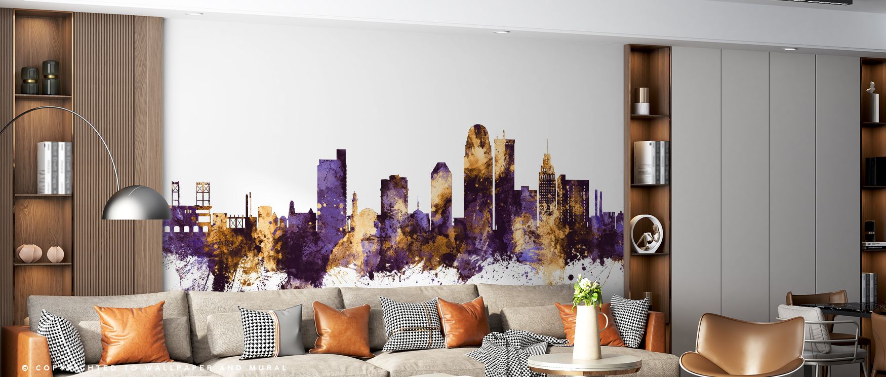 The Winston-Salem NC Skyline Purple & Gold Wallpaper portrays luminous architecture in radiant contrasts. Purple depths highlight strength, while golden hues add elegance. This imagery uplifts interiors with cultural pride, creating walls that glow with a