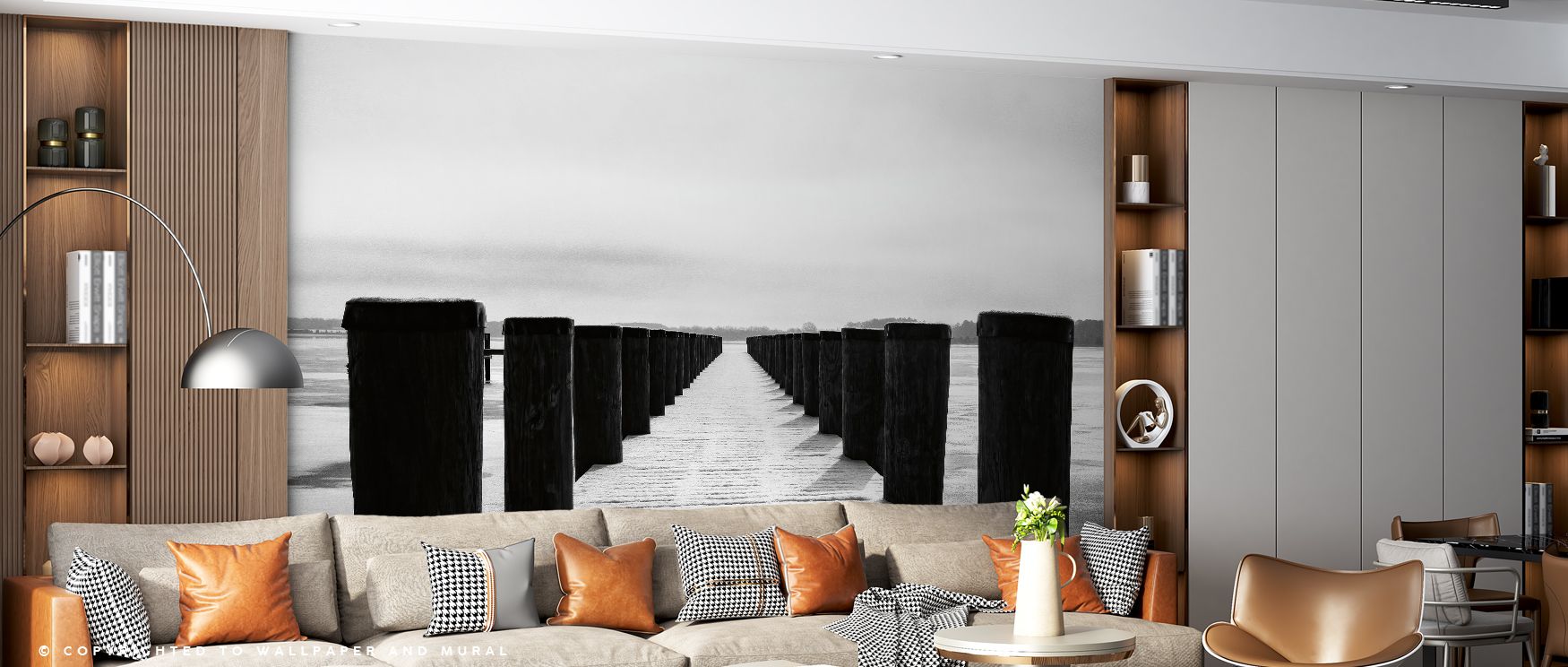 Across the Winter Dock Wallpaper, gentle gradients paint landscapes under winter skies. The dock stands quietly, framed in snow. Its artistry enhances interiors with calm, offering decorative charm. The imagery transforms walls into serene escapes, uplift