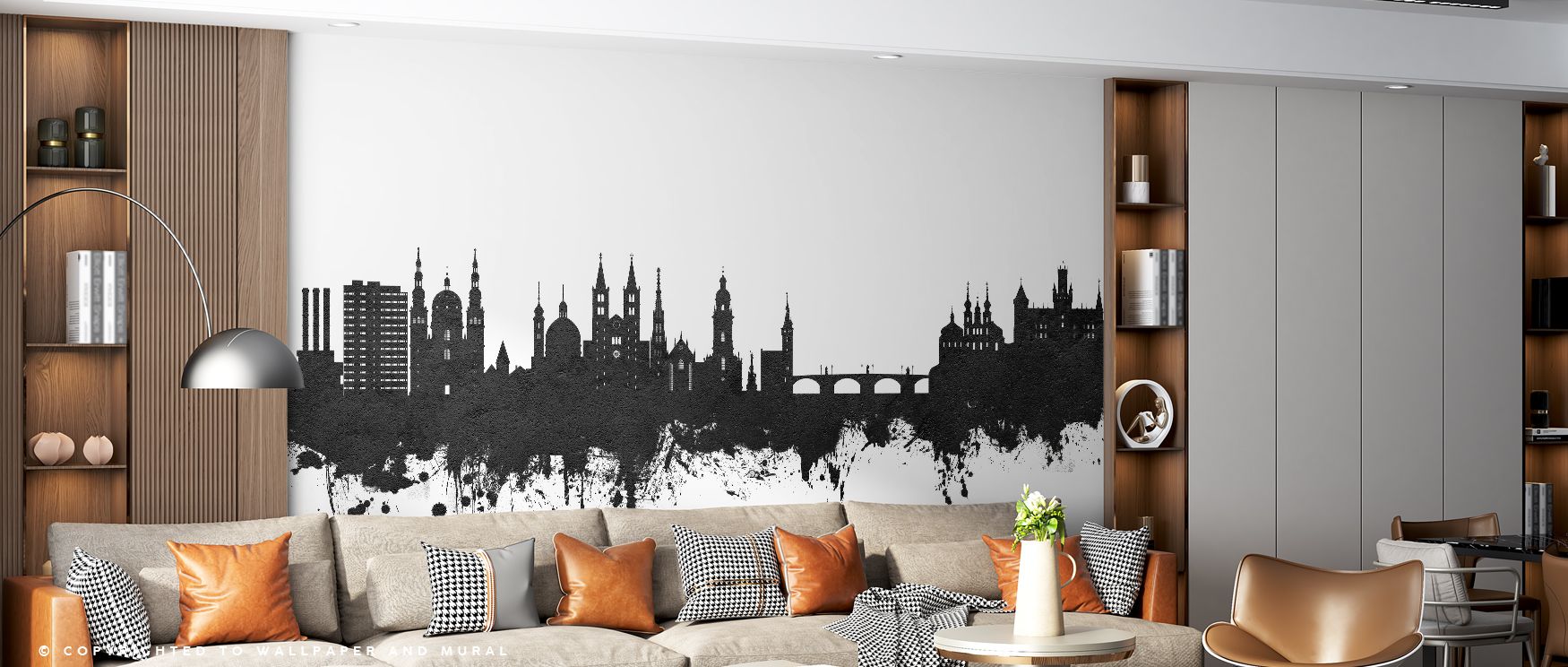 A graceful depiction of the Würzburg Germany Skyline Black & White Wallpaper highlights luminous architecture painted in muted tones. Each silhouette glows with refinement, suggesting heritage. Its artistry enriches interiors with elegance, creating walls