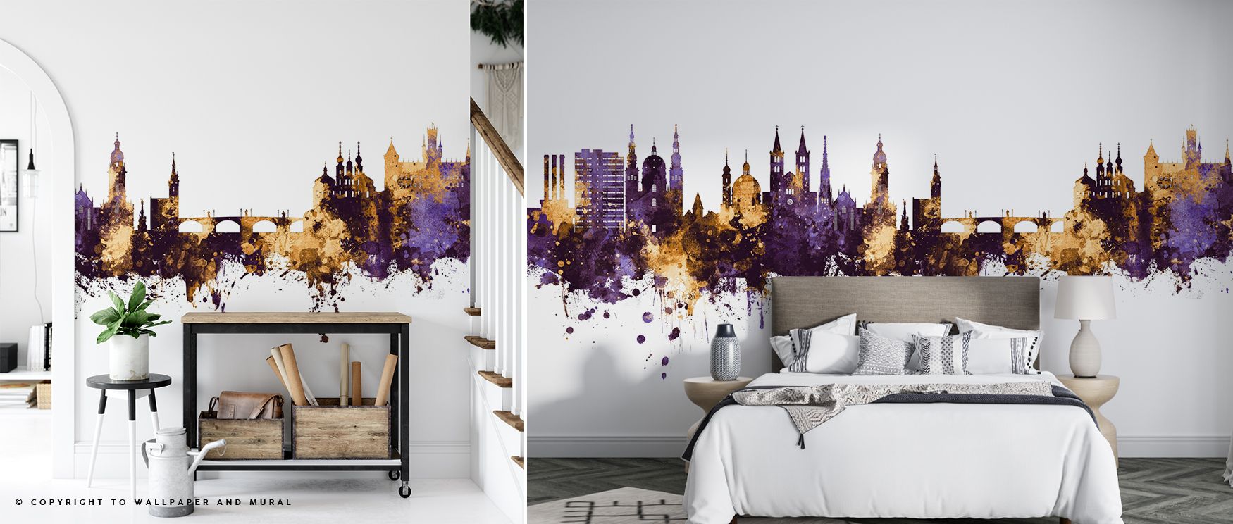 Within the Würzburg Germany Skyline Purple & Gold Wallpaper, architecture glows in radiant tones. Each structure resonates with cultural refinement, enriching interiors with artistry. The imagery uplifts bedrooms with pride, turning walls into decorative 