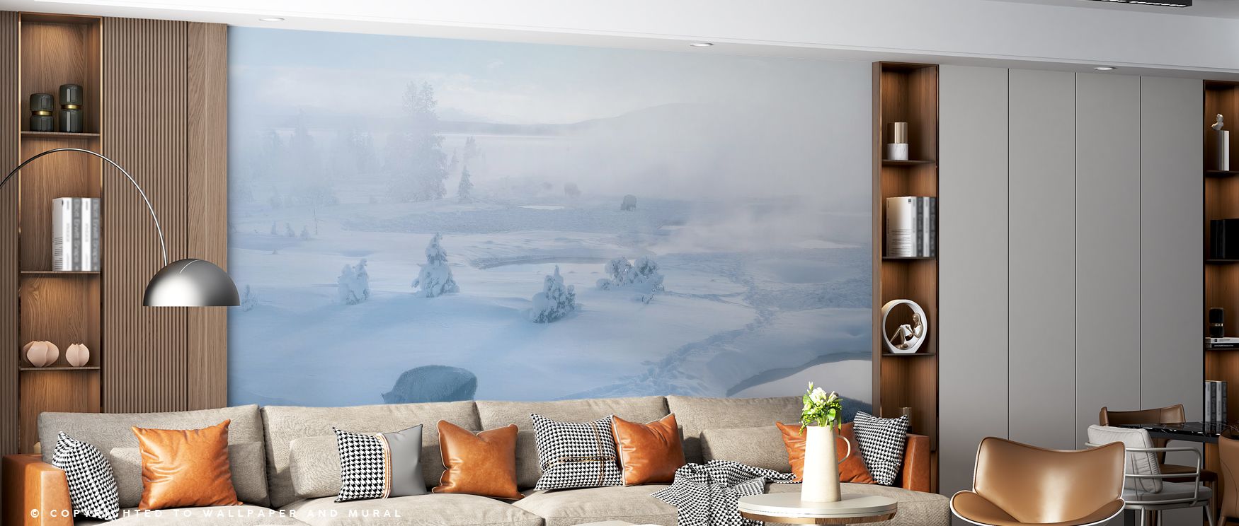 Painted with earthy palettes, the Yellowstone Bison Wallpaper highlights wildlife in motion. Each form suggests strength, while muted tones balance calmness. The composition resonates with natural artistry, enriching interiors with tranquility. This desig