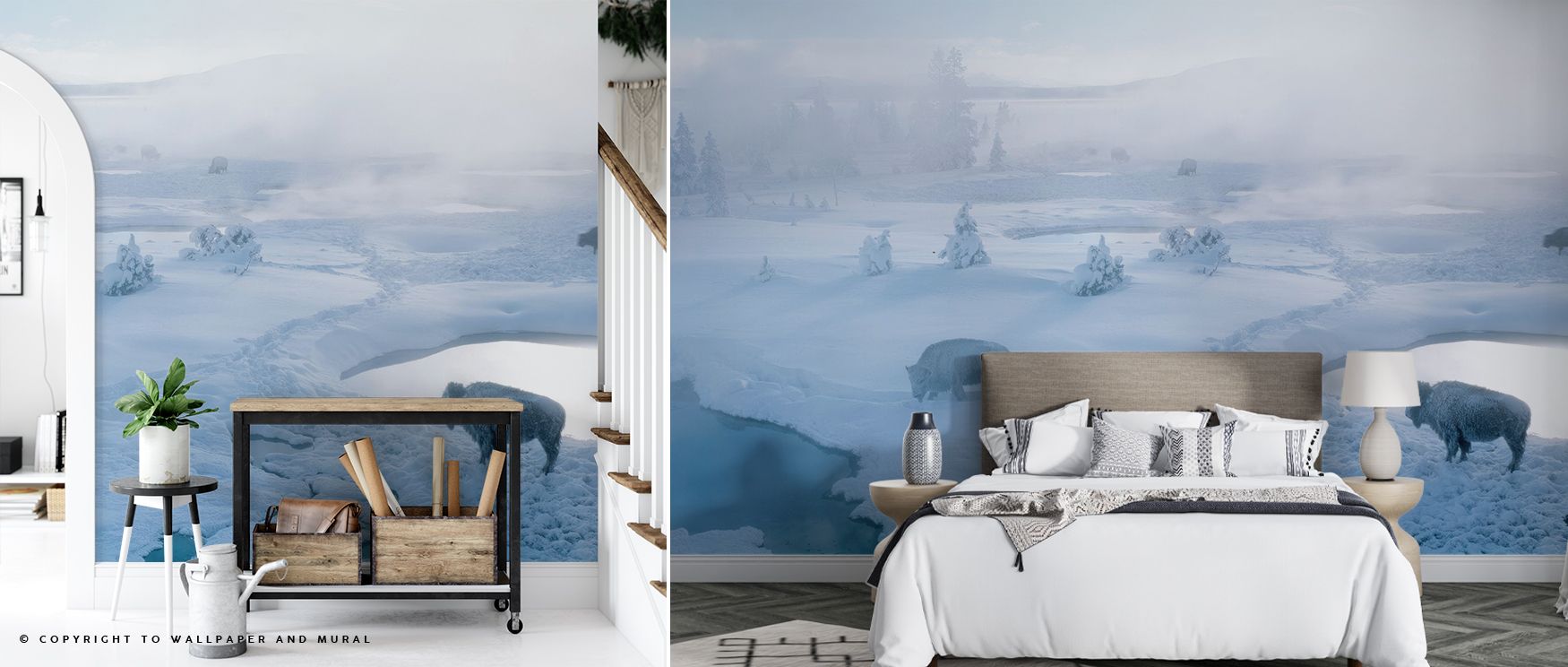 The Yellowstone Bison Wallpaper portrays rugged beauty in earthy hues. Bison silhouettes roam across plains, painted with balance and detail. Its imagery captures wilderness charm, enriching interiors with strength. This design uplifts homes with authenti