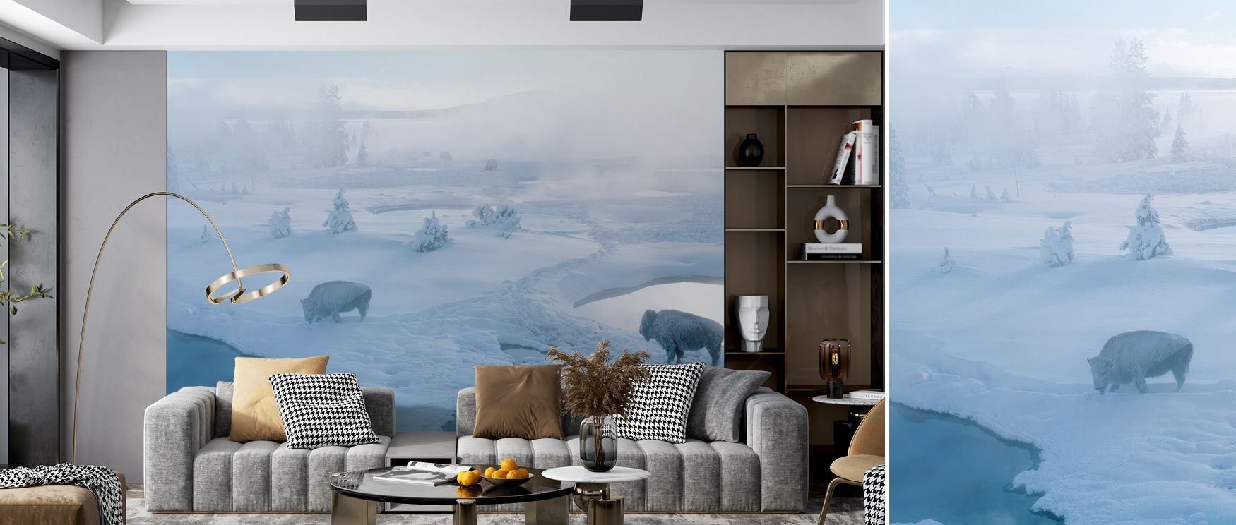 Within the Yellowstone Bison Wallpaper, rugged plains unfold in muted tones. Bison appear majestic, painted with detail that suggests strength. The imagery creates atmosphere, enriching interiors with artistry. This design uplifts living areas, offering c