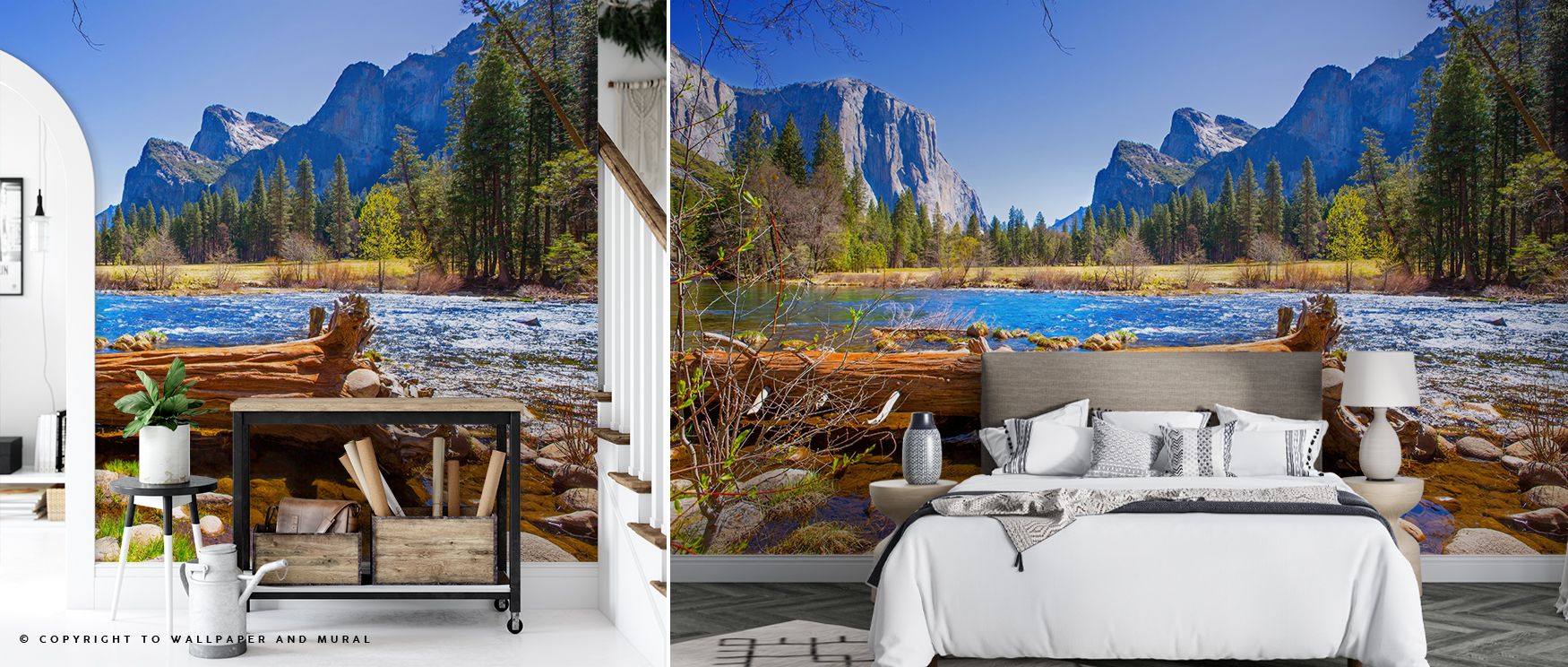 The Yosemite Merced River Wallpaper highlights flowing water painted with painterly care. Each detail suggests calm, radiating balance across surfaces. Its imagery enhances interiors with scenic beauty, celebrating natural artistry. This design uplifts sp