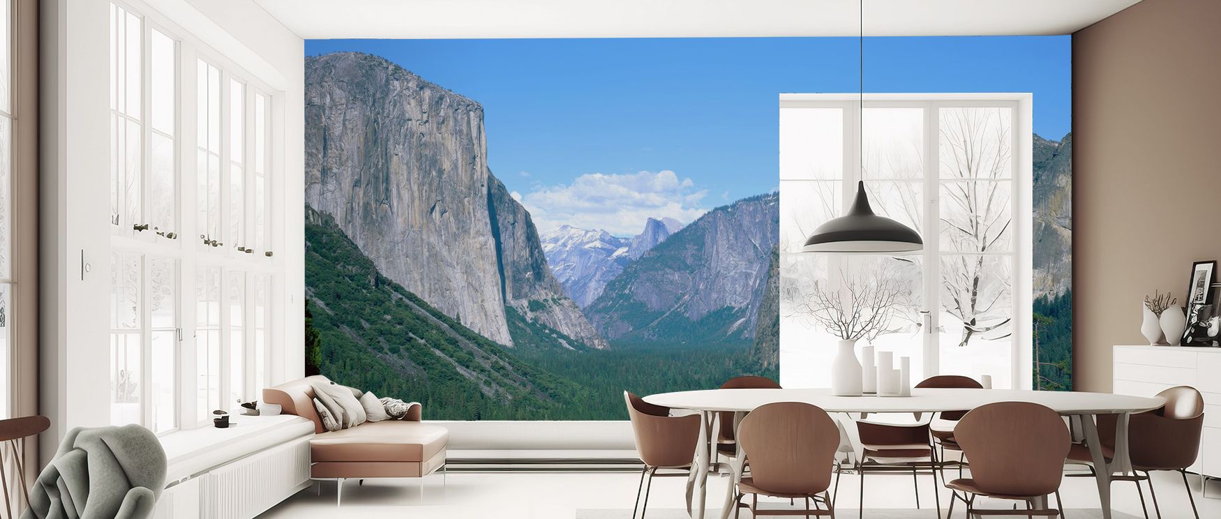 A vivid depiction of the Yosemite Valley Wallpaper captures landscapes rendered in muted tones. Peaks glow softly, while valleys enhance rhythm. The imagery radiates cultural refinement, enriching interiors with artistry. This wallpaper uplifts living spa