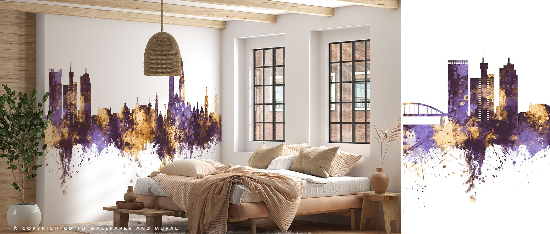 Across the Zagreb Croatia Skyline Purple & Gold Wallpaper, structures glow in harmony painted with metallic tones. Each detail radiates grandeur, enhancing interiors with elegance. Its artistry transforms spaces into cultural showcases, offering decorativ