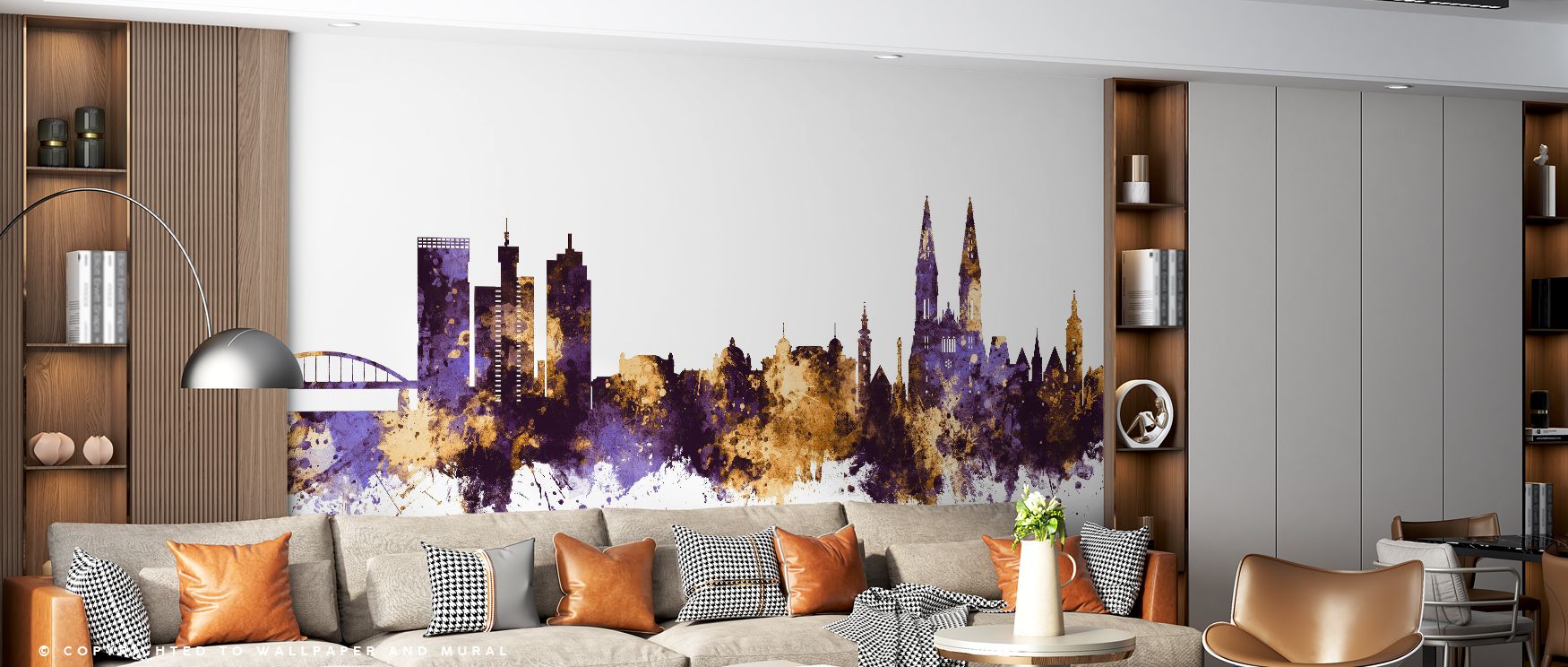 The Zagreb Croatia Skyline Purple & Gold Wallpaper portrays silhouettes rendered with luminous care. Purple and gold hues enrich detail, producing grandeur. Its imagery enhances interiors with artistry, turning walls into cultural statements. This design 