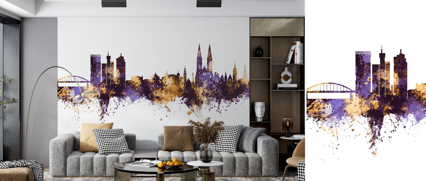 With glowing contrasts, the Zagreb Croatia Skyline Purple & Gold Wallpaper reveals structures painted in luminous tones. Each silhouette radiates grandeur, creating harmony. Its imagery enriches interiors with artistry, celebrating culture. This wallpaper