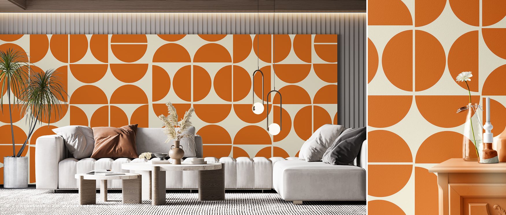 Within the 70s Ornament Wallpaper, ornamental designs unfold in radiant tones. Each motif conveys rhythm, enriching interiors with artistry. The imagery uplifts living spaces with vibrancy, turning walls into retro backdrops. This design celebrates the jo
