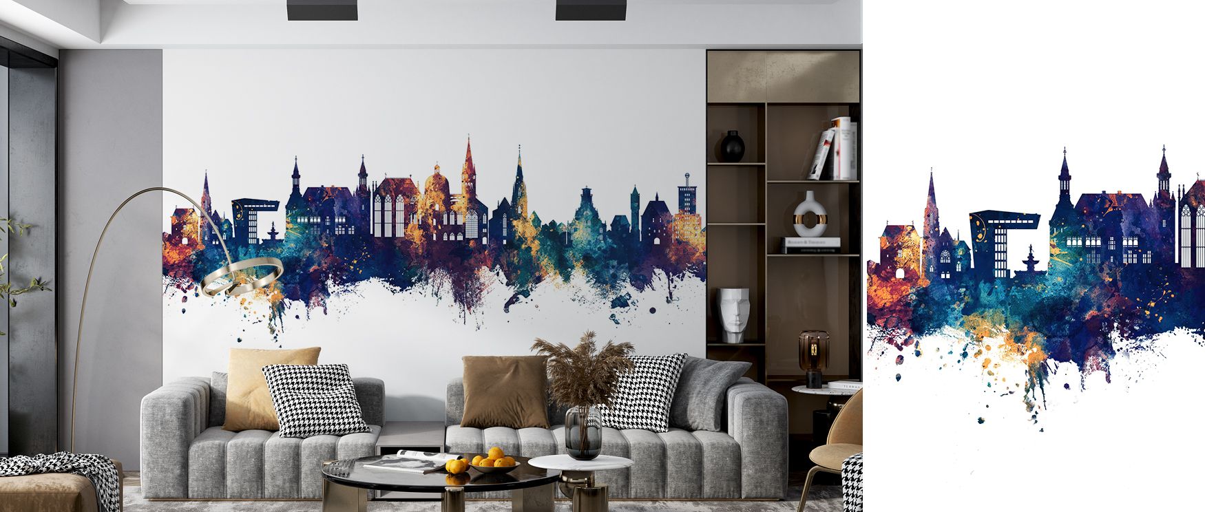 Showcasing luminous artistry, the Aachen Germany Skyline Blue & Bronze Wallpaper highlights silhouettes glowing with elegance. Each structure enriches interiors with artistry. The imagery uplifts bedrooms with decorative refinement, celebrating heritage w
