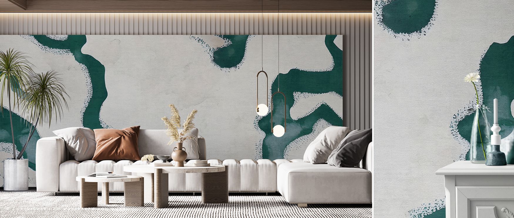 Within the Abstract River Marks Fresh Green Wallpaper, painterly strokes unfold in soft greens. Each detail resonates with calmness, enriching interiors with artistry. The imagery uplifts offices with creative charm, transforming walls into decorative can